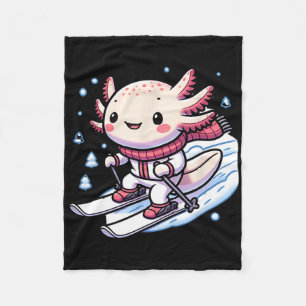 Cute Axolotl Skiing Ski Winter Sports Fleece Blanket