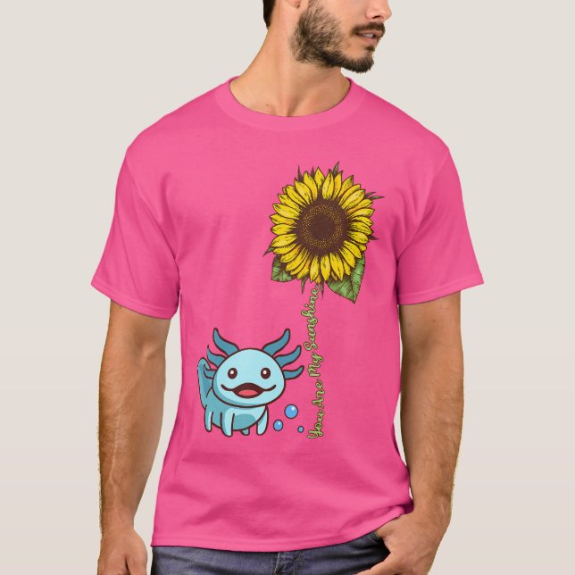 Cute Axolotl Sunflower Mexican Walking Fish Blue S T-Shirt (Front)