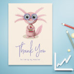 Cute Axolotl Teacher  Thank You Card<br><div class="desc">Cute axolotl teacher appreciation thank you card. The unique illustration as an axolotl with glasses and retainer holding a pile of books and an apple. Personalise the message at the back of the card and make it truly one of a kind. The glitter is simulated and it's a print. Illustrated...</div>