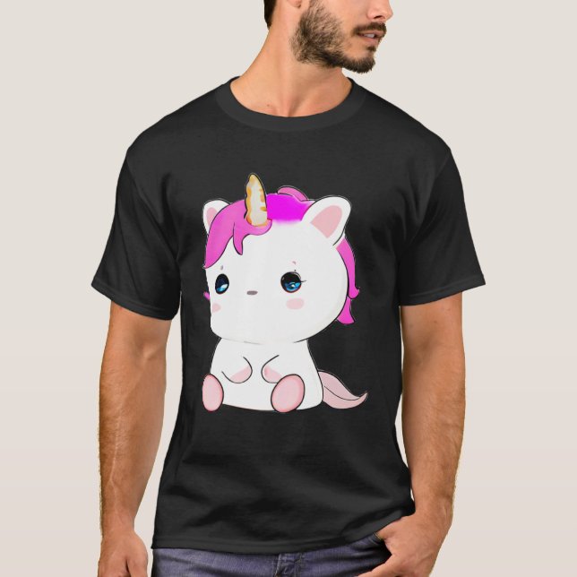 Cute Axolotl Unicorn Cat Illustration T-Shirt (Front)