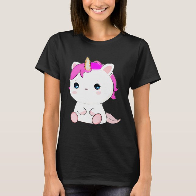 Cute Axolotl Unicorn Cat Illustration T-Shirt (Front)