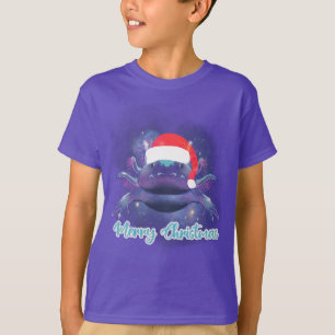 Cute Axolotl wearing Red Santa Hat T-Shirt