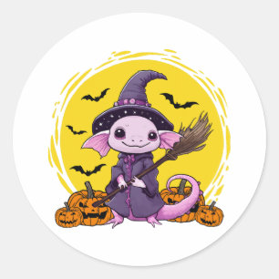 Cute Axolotl Witch Halloween Classic Round Sticker