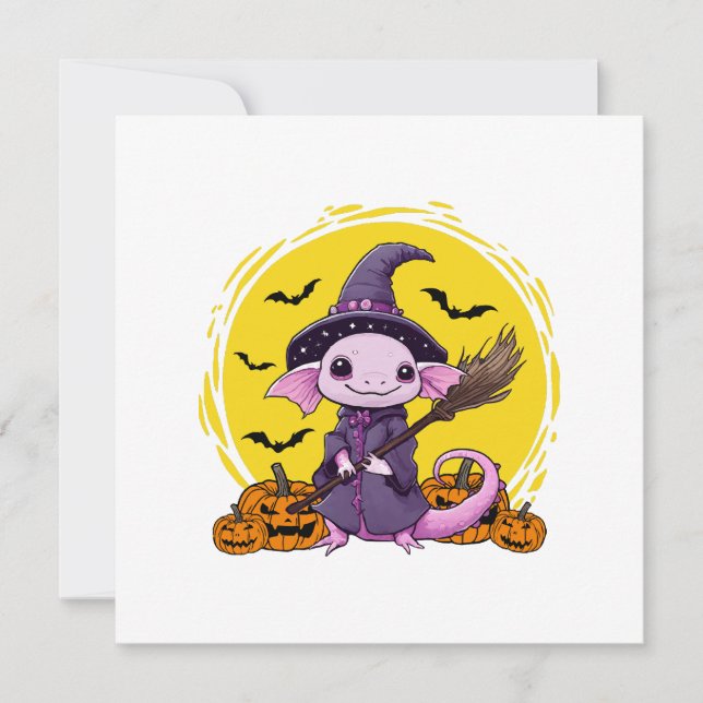 Cute Axolotl Witch Halloween Invitation (Front)
