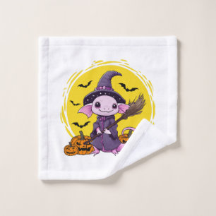 Cute Axolotl Witch Halloween Wash Cloth