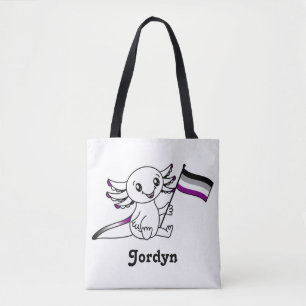 Cute Axolotl with Ace Asexual Pride Flag LGBTQ+ Tote Bag