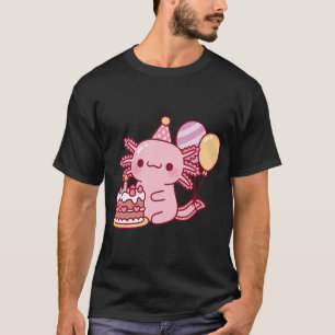 Cute Axolotl With Birthday Cake and Balloons T-Shirt