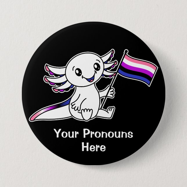 Cute Axolotl with Genderfluid Pride Flag LGBTQ+ 7.5 Cm Round Badge (Front)