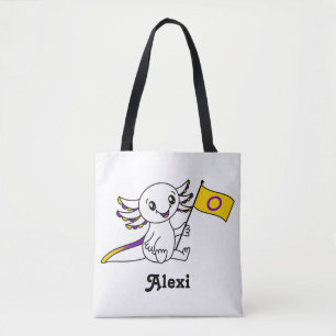 Cute Axolotl with Intersex Pride Flag LGBTQ+ Tote Bag