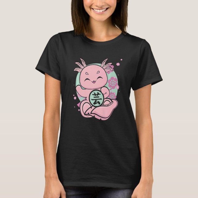 Cute Axolotl With Kanji And Japanese Aesthetic T-Shirt (Front)