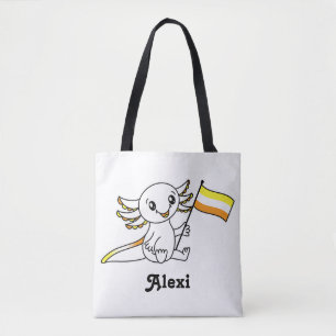 Cute Axolotl with Maverique Pride Flag LGBTQ+ Tote Bag