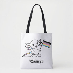 Cute Axolotl with Polygender Pride Flag LGBTQ+ Tote Bag