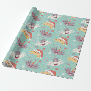 Cute Axolotl Xmas Christmas Pattern Kawaii Animal Wrapping Paper