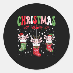 Cute Axolotls In Socks Xmas Lights Japanese Christ Classic Round Sticker