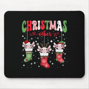 Cute Axolotls In Socks Xmas Lights Japanese Christ Mouse Mat