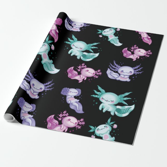 Cute Axolotls Wrapping Paper (Unrolled)