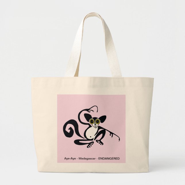 Cute AYE-AYE -Endangered animal  - lemur- Pink Large Tote Bag (Front)