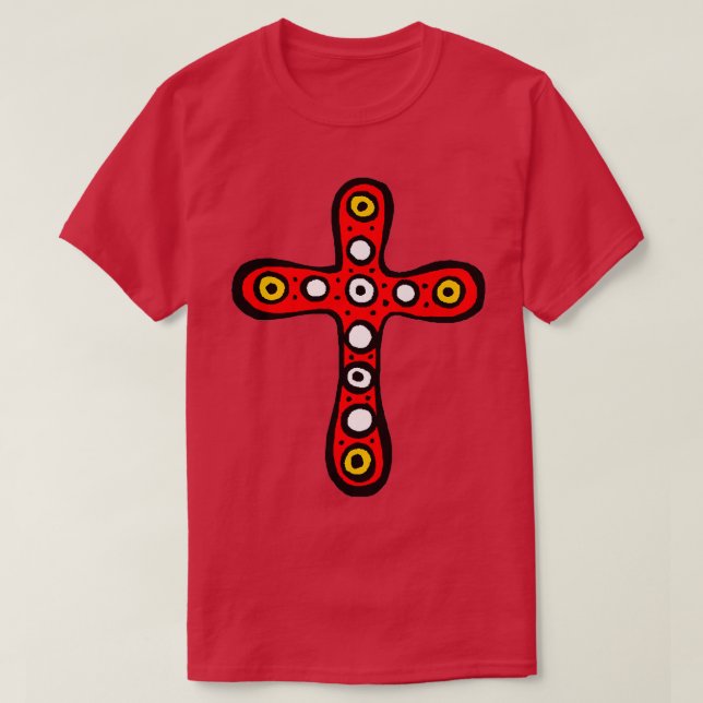 Cute Aztec Mayan Long CROSS  Large Red   T-Shirt (Design Front)