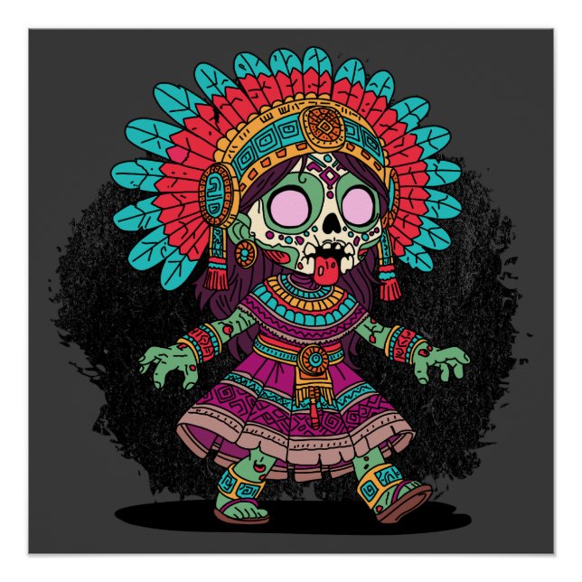 Cute Aztec Zombie Poster (Front)
