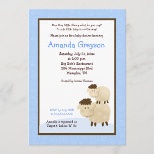 Cute Baa Baa Sheep 5x7 Baby Shower Invite Blue
