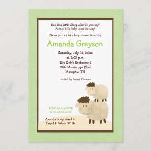 Cute Baa Baa Sheep 5x7 Baby Shower Invite Green