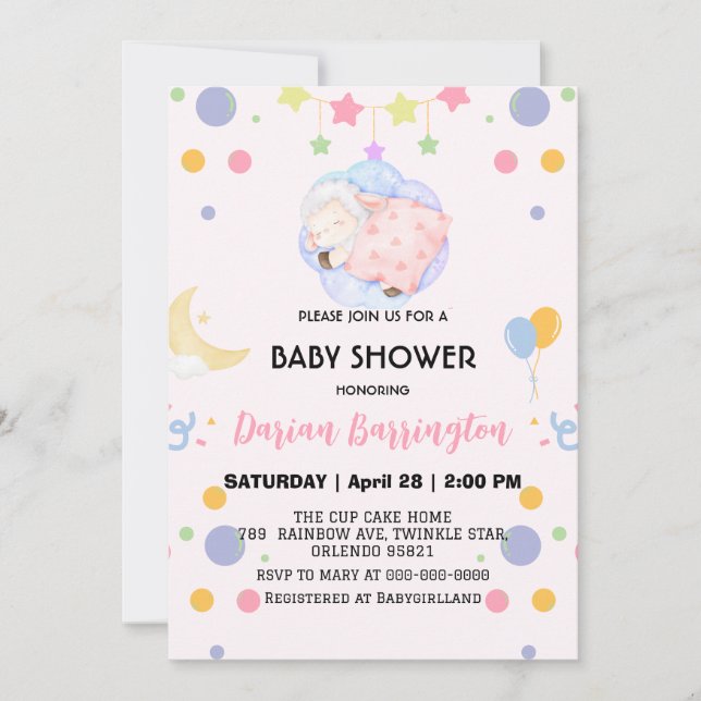 Cute baa-lamb sheep balloon baby shower party  invitation (Front)