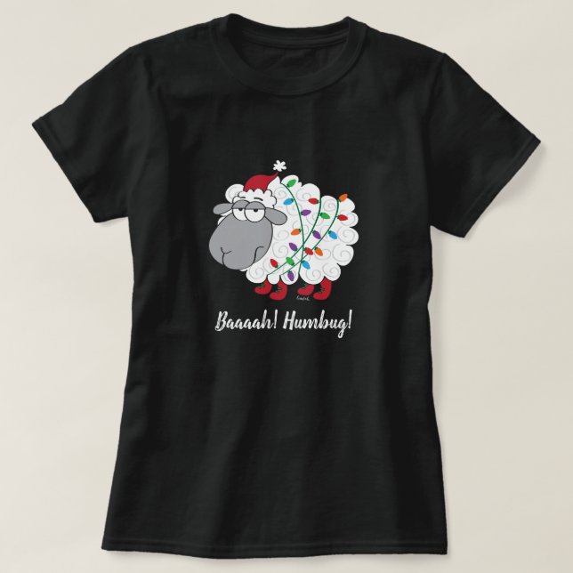 Cute Baaaah Humbug Sheep with Lights T-Shirt (Design Front)