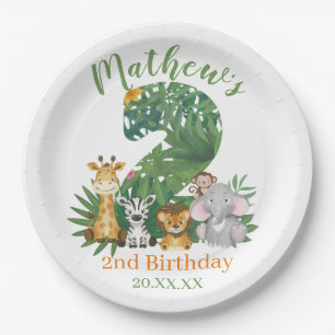 Cute Baby 2nd Second Birthday Jungle Safari Paper Plate