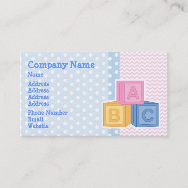 Cute Baby ABC Blocks Polka Dot Business Card (Front)