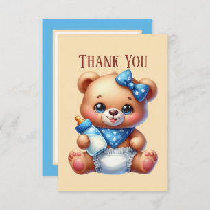 Cute baby add message girl bear  thank you card