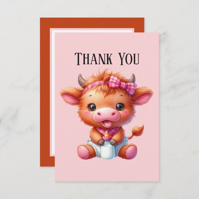 Cute baby add message girl Highland cow Thank You Card (Front/Back)