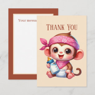Cute baby add message girl monkey thank you card