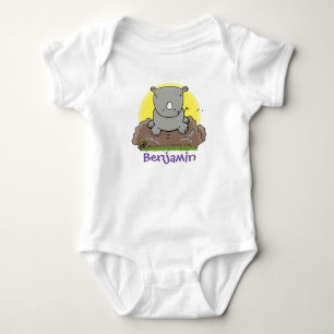 Cute baby African rhino cartoon illustration Bodysuit