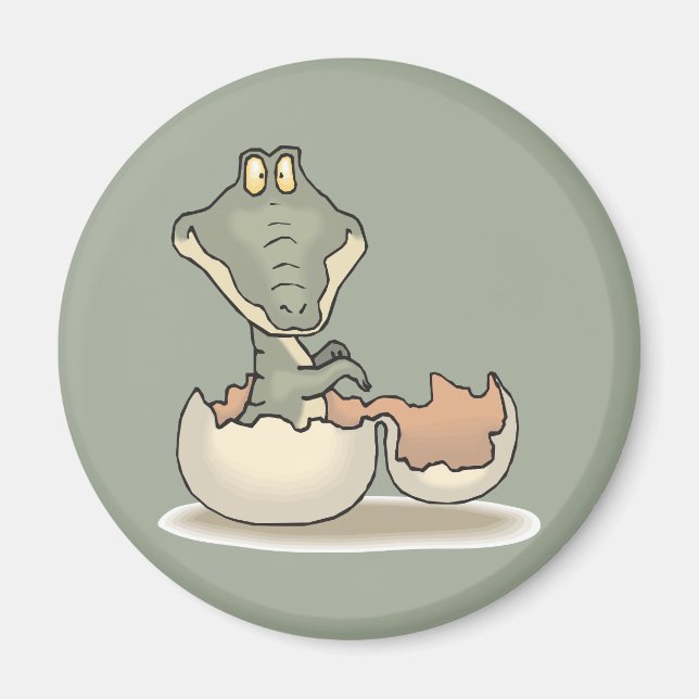 Cute Baby Alligator Cartoon Hatching from Eggshell Magnet (Front)