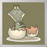 Cute Baby Alligator Cartoon Hatching from Eggshell