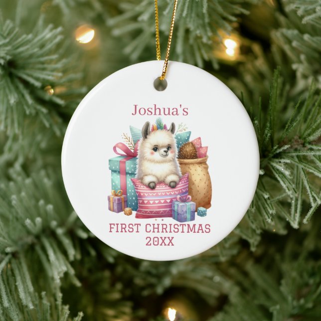 Cute Baby Alpaca Christmas Ceramic Tree Decoration (Tree)