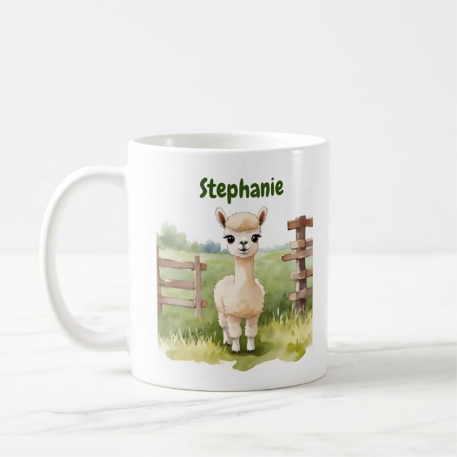 Cute Baby Alpaca Mug Custom Coffee Cup (Left)
