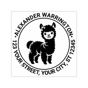 Cute Baby Alpaca Standing #1 Name Return Address Self-inking Stamp