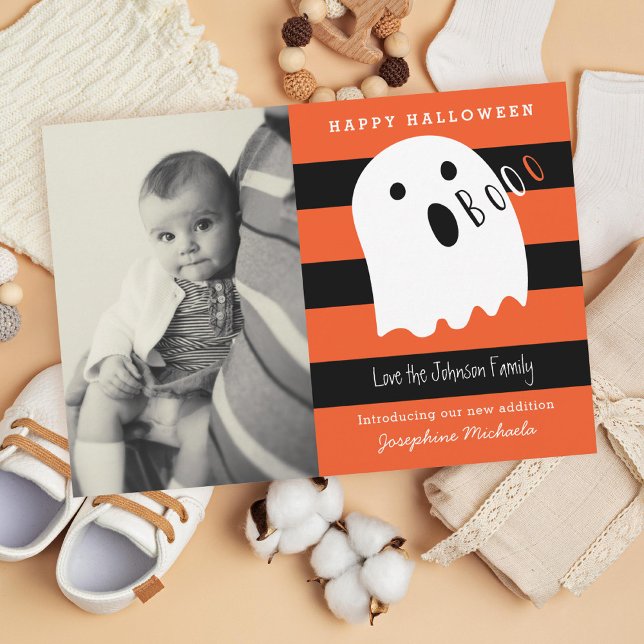 Cute Baby and Ghost Halloween Birth Announcement (Creator Uploaded)