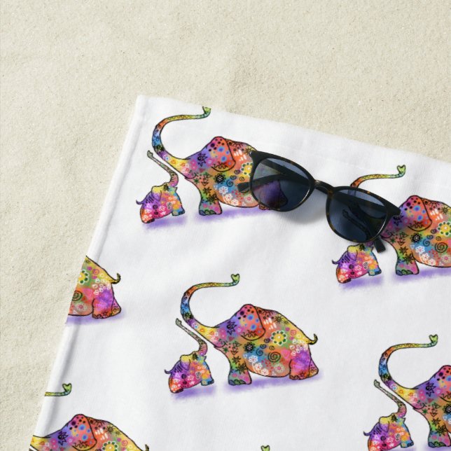 Cute Baby and Mum Elephants Beach Towel (In Situ)