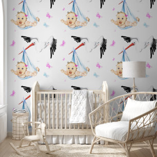 Cute Baby and Stork Funny Wallpaper