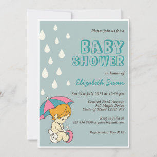 Cute Baby and Umbrella Baby Shower Invitation Blue