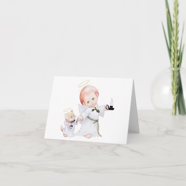 Cute Baby Angel And Cat Holiday Card (Front)
