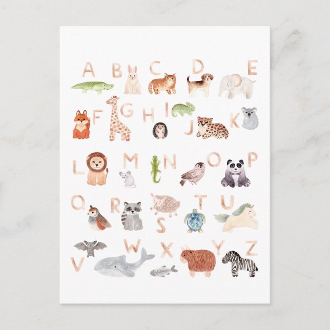 Cute Baby Animal Alphabet Postcard (Front)