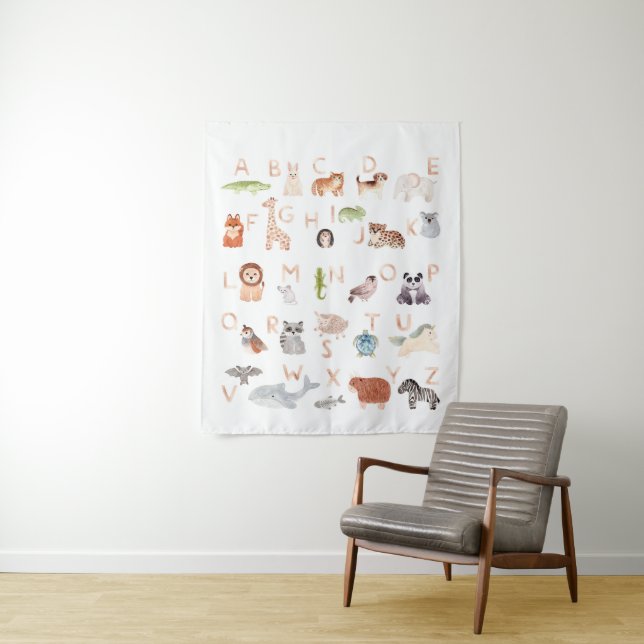 Cute Baby Animal Alphabet Tapestry (In Situ)