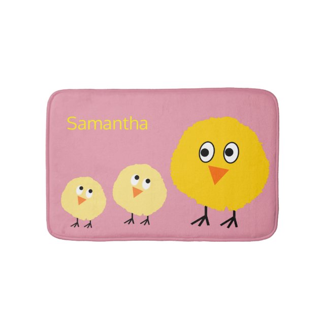 Cute Baby Animal Chicken Personalised Girl Bath Mat (Front)