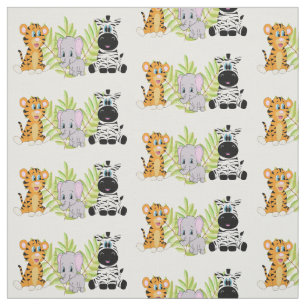 Cute Baby Animal Jungle Theme Tiger Elephant Zebra Fabric