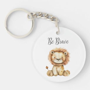 Cute Baby Animal Lion Quote Be Brave Round  Key Ring