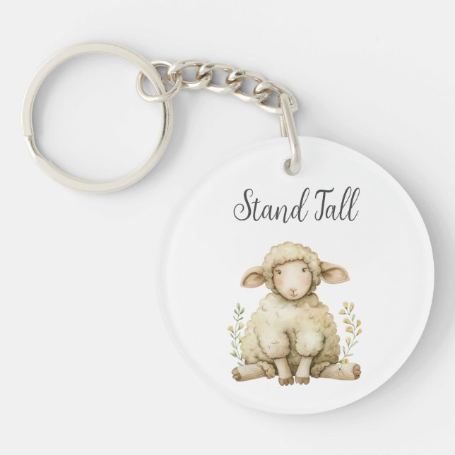 Cute Baby Animal Sheep Quote Stand Tall Round  Key Ring (Front)