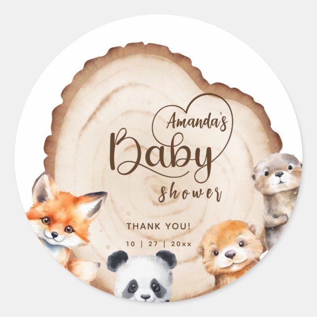 Cute Baby Animals Baby Shower Thank You Classic Round Sticker (Front)